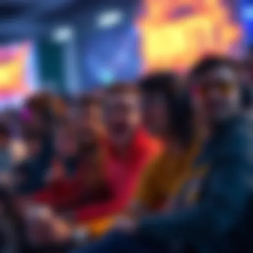 Players engaged in a lively tournament atmosphere, eagerly anticipating their chance to win mysterious bounties, with expressions of excitement and focus.