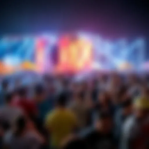 A vibrant scene showcasing people enjoying a free event in Ts, filled with activities and excitement.