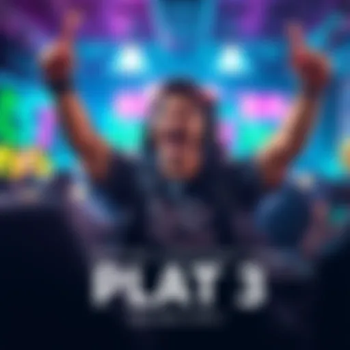 A gamer celebrates reaching Plat 3 level, showcasing their achievements and determination, with a vibrant gaming backdrop.