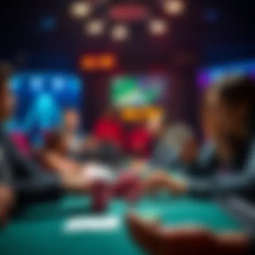Three poker players showing their cards at a game table, capturing a thrilling moment in poker history.