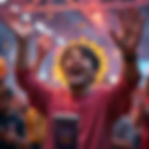 A player celebrating a 250x reward victory with a joyful expression and hands in the air, showcasing a winning ticket or notification on their device.