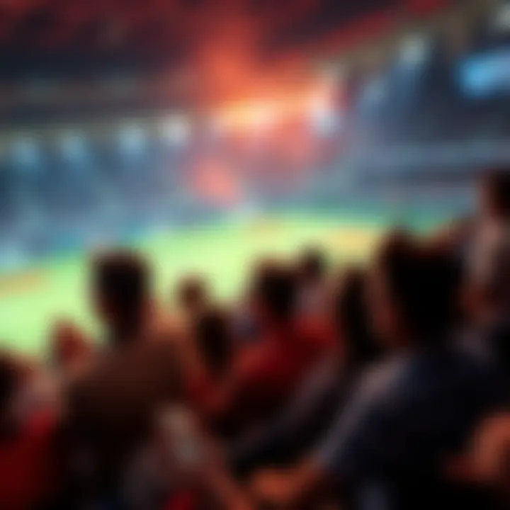 A group of people watching a sports game while placing bets, showing excitement and anticipation