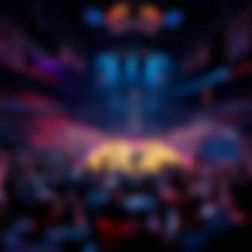 Crowd cheering during an intense basketball game with players in motion