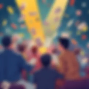 A vibrant illustration showing people engaged in sports betting with excitement, featuring betting slips and graphics of popular sports events.