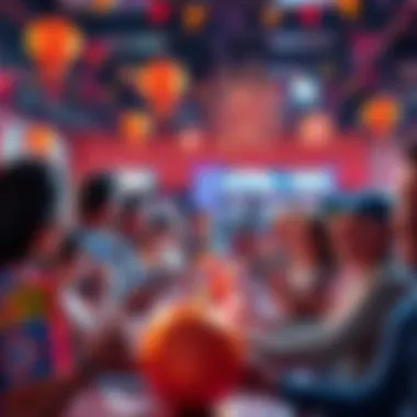 People celebrating and placing bets on October 7, 2025, surrounded by colorful decorations and betting slips