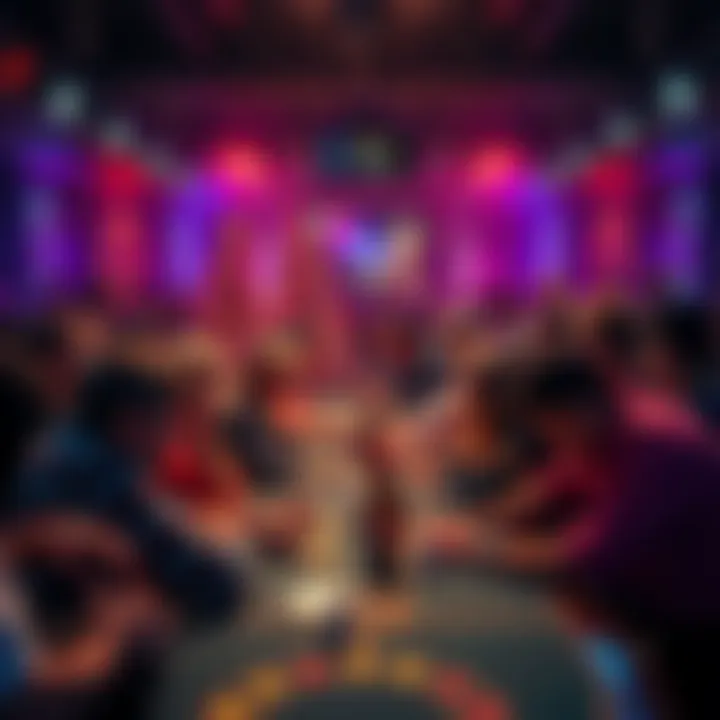 A lively crowd gathered around a table, placing bets on the game of Threes, filled with energy and anticipation.