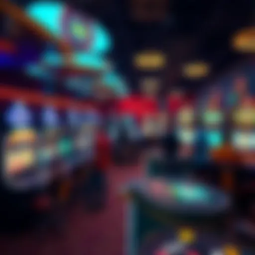 A lively casino floor with people at gaming tables and machines, engaging in various betting activities