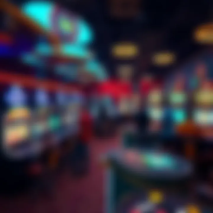 A lively casino floor with people at gaming tables and machines, engaging in various betting activities