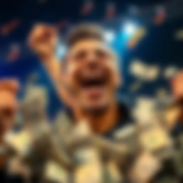 A person celebrating a betting win with a big smile, surrounded by betting slips and cash, capturing the thrill of recent successes in August.