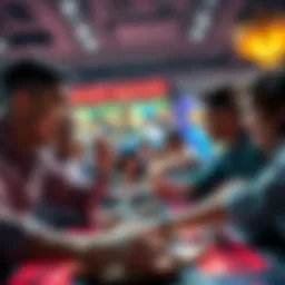 A thrilling game scene showing players eagerly competing for cash rewards, capturing their intense emotions