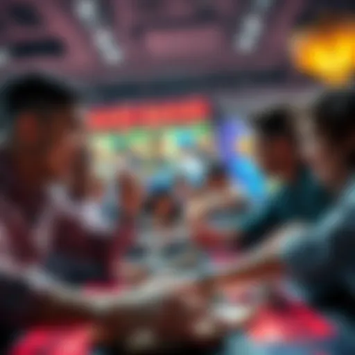 A thrilling game scene showing players eagerly competing for cash rewards, capturing their intense emotions