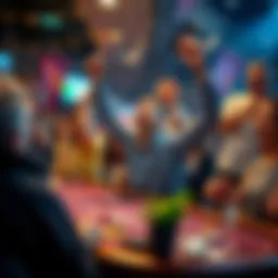 A person celebrating a big win at a betting table, surrounded by friends who cheer and smile, showcasing joy and excitement.