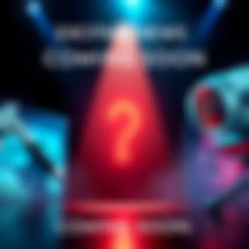 A bright spotlight shining on a question mark, symbolizing an upcoming announcement.