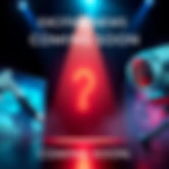 A bright spotlight shining on a question mark, symbolizing an upcoming announcement.