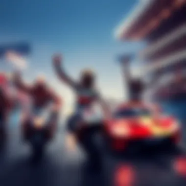 Racers celebrating four victories with two juicers in the background, showcasing the intensity of the competition