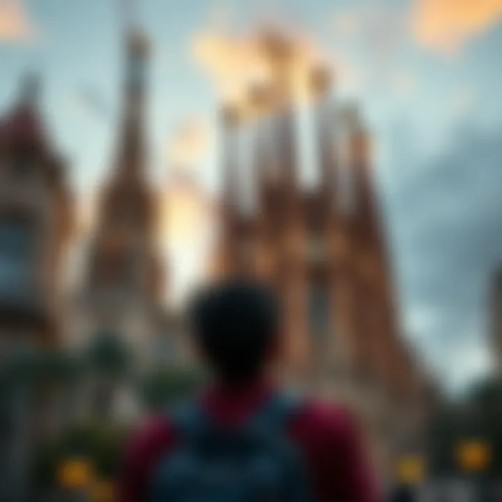 A person looking at the famous Sagrada Familia in Barcelona with excitement