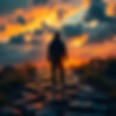 A person standing at a crossroads looking at different paths, symbolizing decision-making and alternatives.