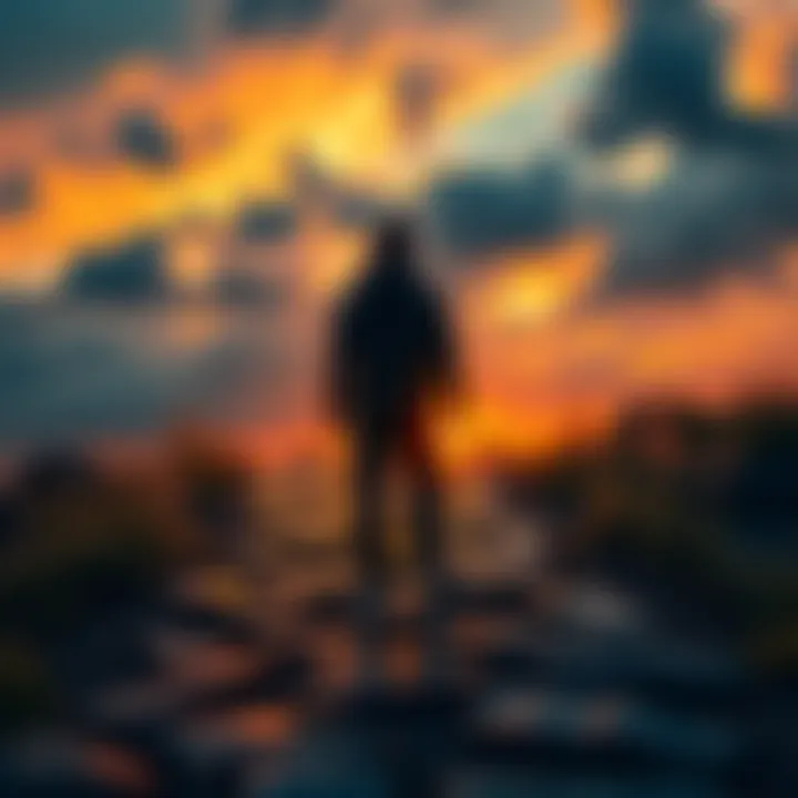 A person standing at a crossroads looking at different paths, symbolizing decision-making and alternatives.