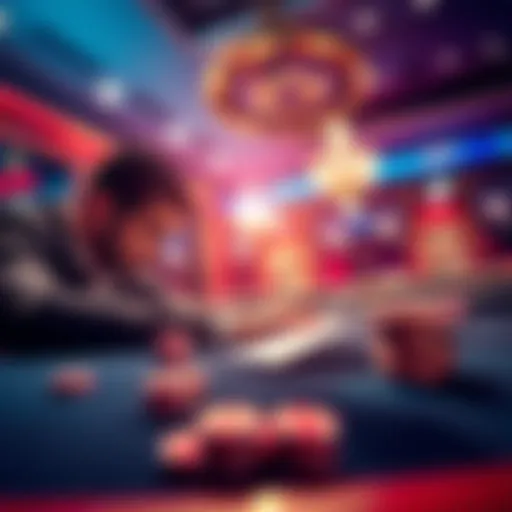 A player focuses on a blackjack table, considering the EZ Bust side bet while the dealer reveals a low card.