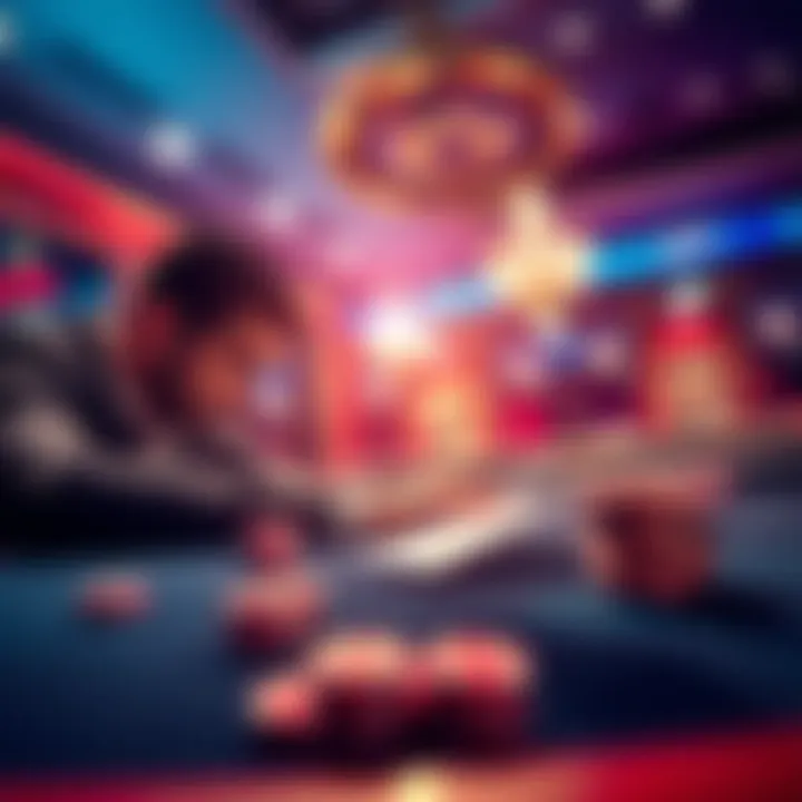A player focuses on a blackjack table, considering the EZ Bust side bet while the dealer reveals a low card.