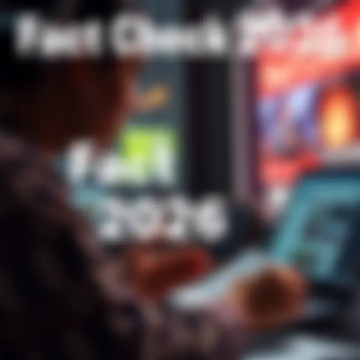 A person analyzing news articles and social media posts, highlighting facts and rumors about 2026.