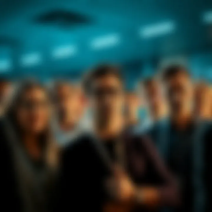 A group of people discussing false posts in a forum setting, showing mixed reactions and expressions of skepticism and curiosity.