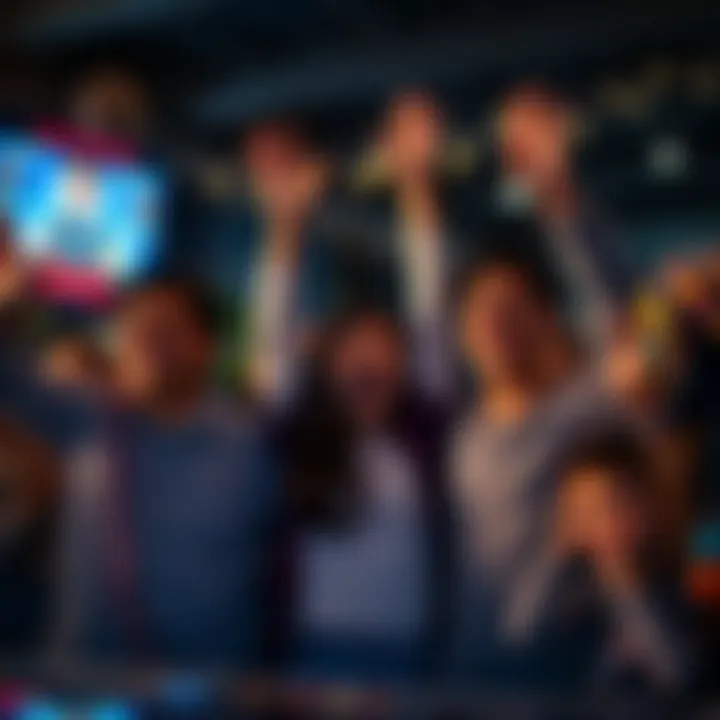 A group of family members joyfully celebrating after winning a bet, with smiles and raised hands, surrounded by a festive atmosphere.