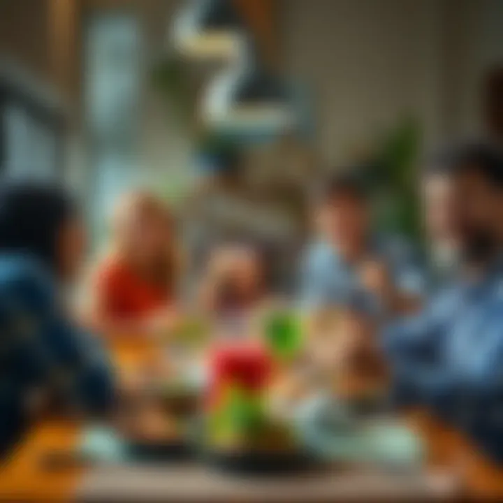 A happy family gathered around a table, sharing a meal and smiling together on Father's Day.