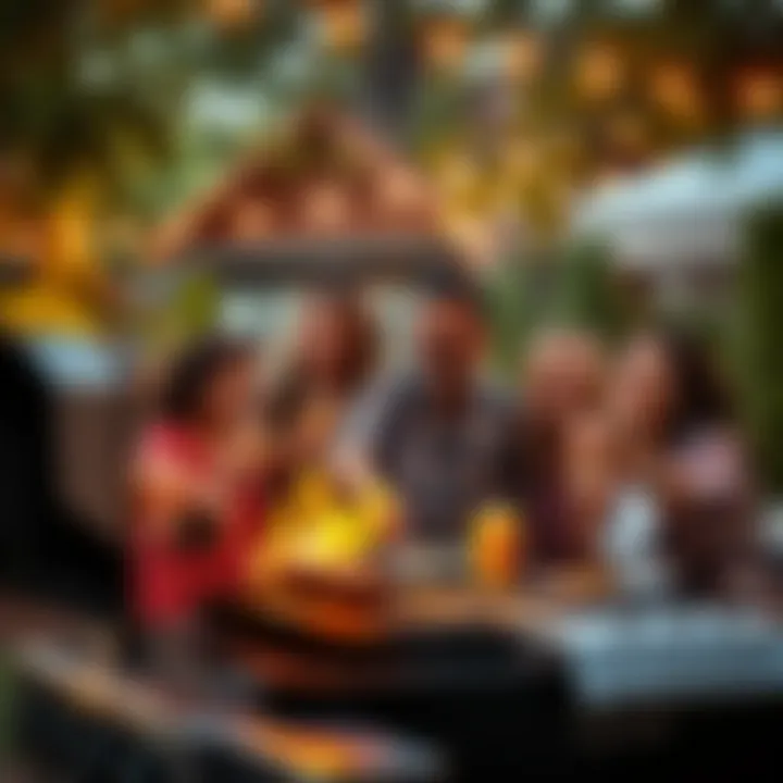 A family enjoys grilling outdoors while celebrating a $10,000 win, creating a joyful atmosphere of fun and laughter.