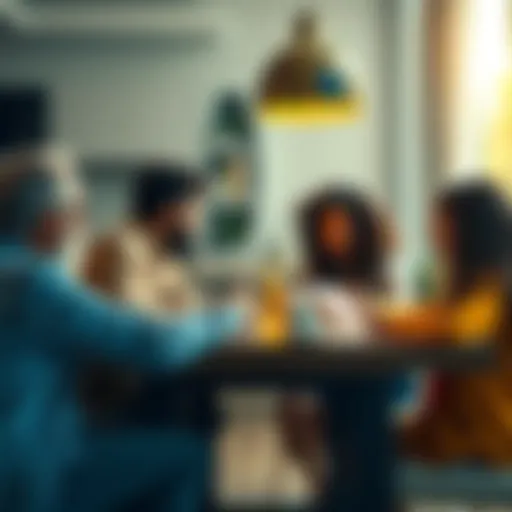 A family sitting together at a table discussing financial plans, displaying unity and hope
