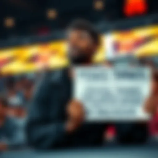 A basketball fan showing disappointment while watching Myles Turner play, holding a sign with a critical message