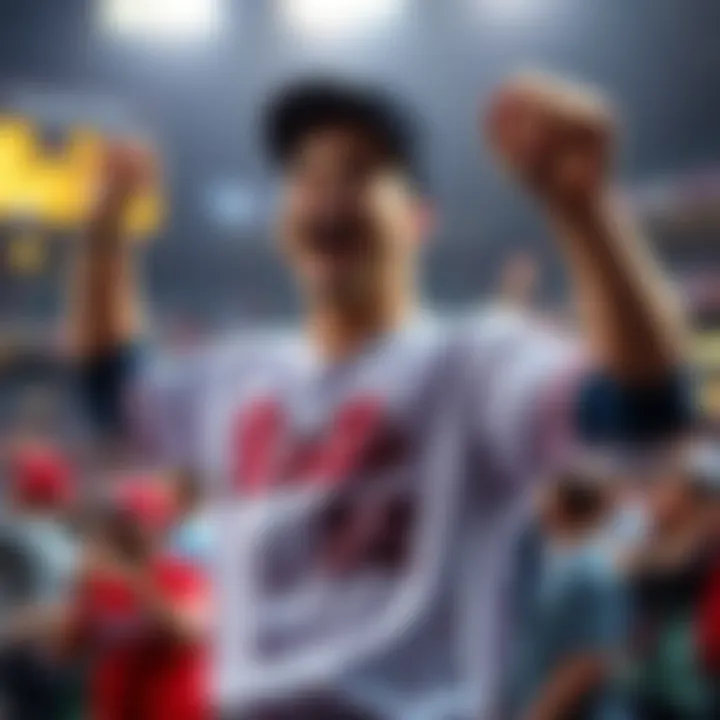 Fan Celebrating Home Run Bet A sports fan joyfully celebrating after winning a bet on a home run during a tense MLB game.