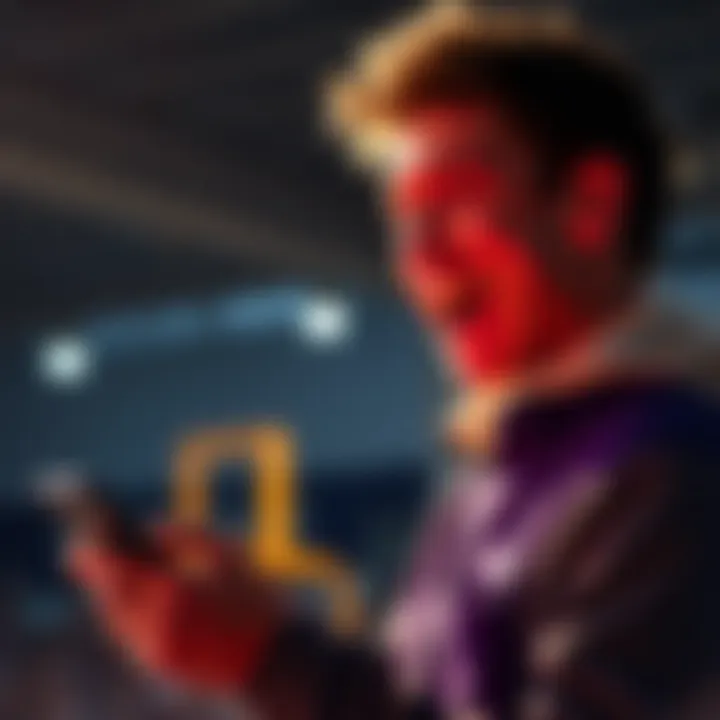 A person excitedly placing bets on the FanDuel Boosted Ladder app while holding a smartphone.