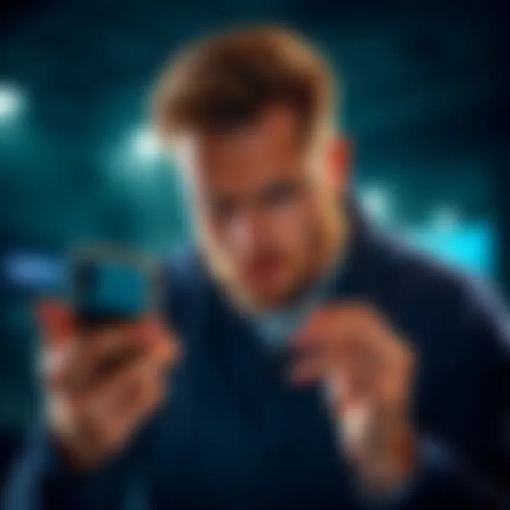 FanDuel complaints A frustrated gambler holding a phone showing the FanDuel app with a disappointed expression