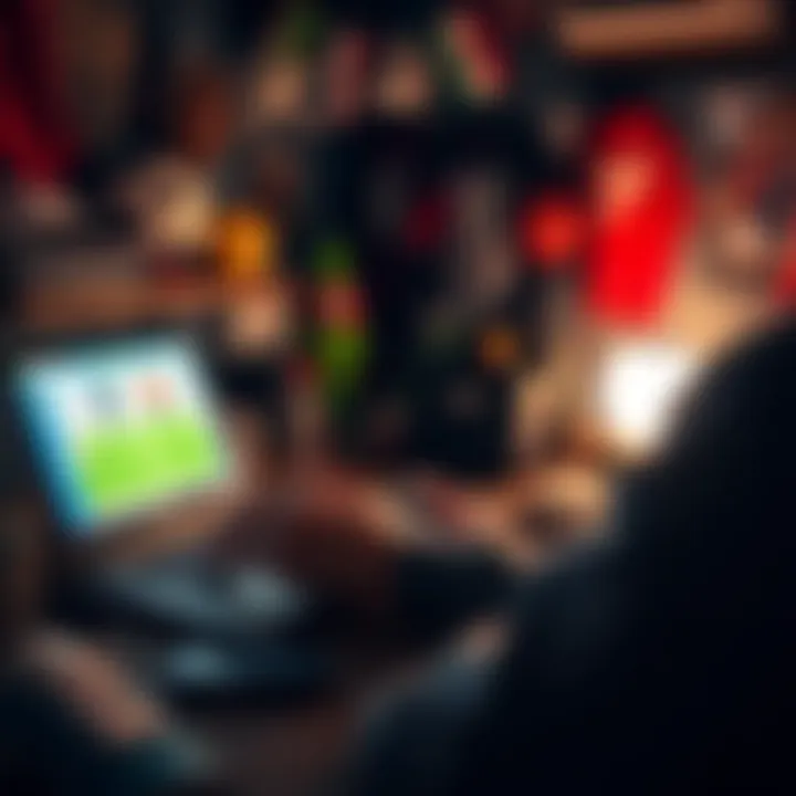 Fanduel Betting Overview A person analyzing betting options on a laptop with Fanduel interface visible, surrounded by sports paraphernalia.