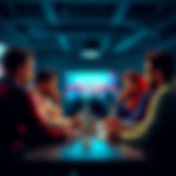 A group of people discussing their strategies and picks for FanDuel, sharing tips and insights in a lively environment.