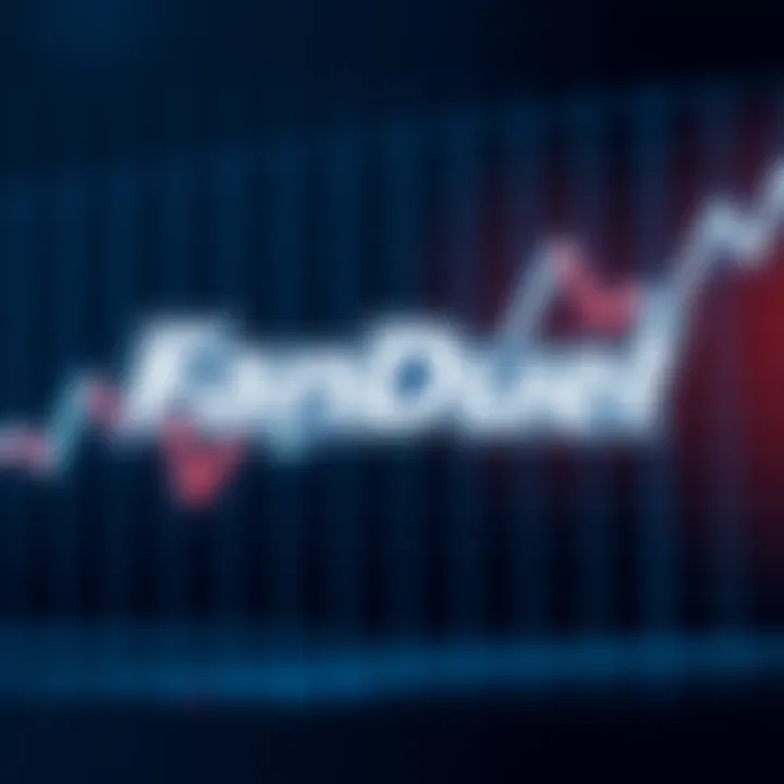 FanDuel logo with a downward trend graph in the background, representing the recent decline in the company's performance due to the hardrock betting situation.