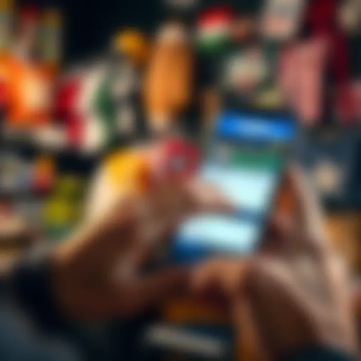 A person placing a bet on the FanDuel Sportsbook app on a smartphone, with sports paraphernalia in the background.