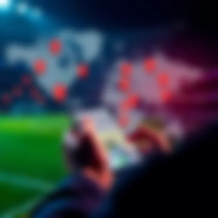 A person placing a sports bet on a mobile app with a map and location markers in the background