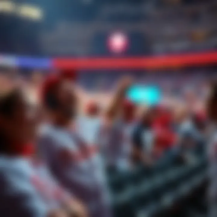 Excited baseball fans wearing Phillies gear, cheering in the stands during a game