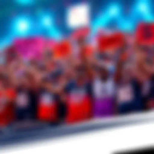 A lively crowd of football fans cheering together at the NFL Funday event, wearing team jerseys and holding up signs.