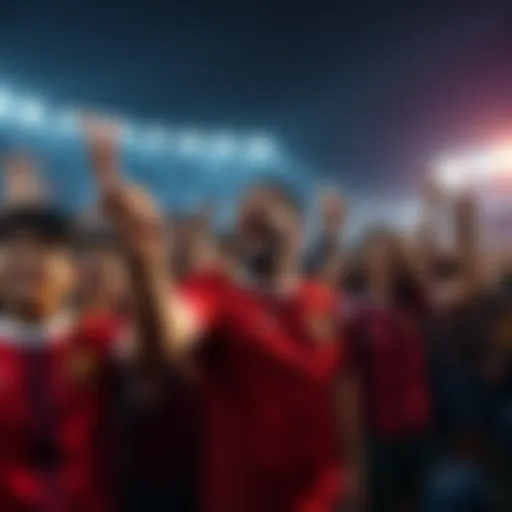 Soccer fans in a stadium showing mixed emotions after a match victory, some cheering while others appear confused.
