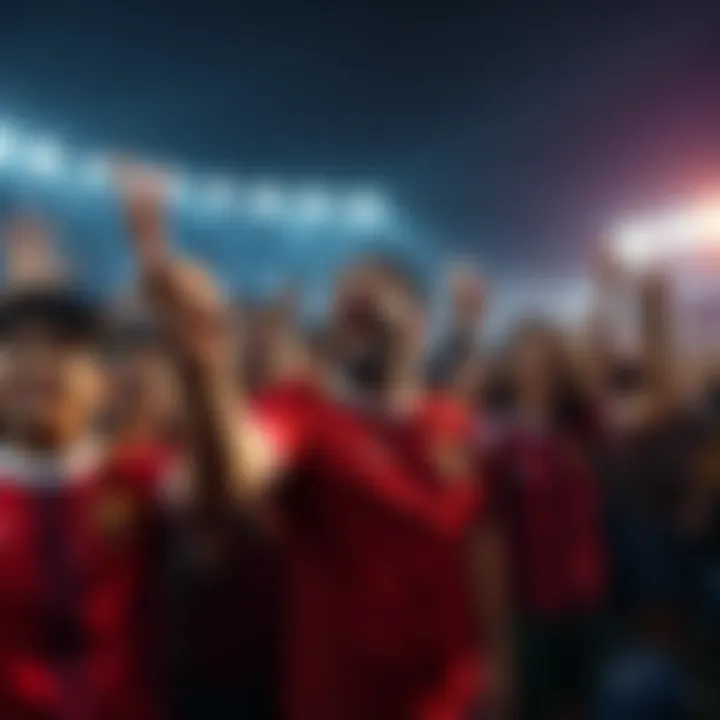Soccer fans in a stadium showing mixed emotions after a match victory, some cheering while others appear confused.