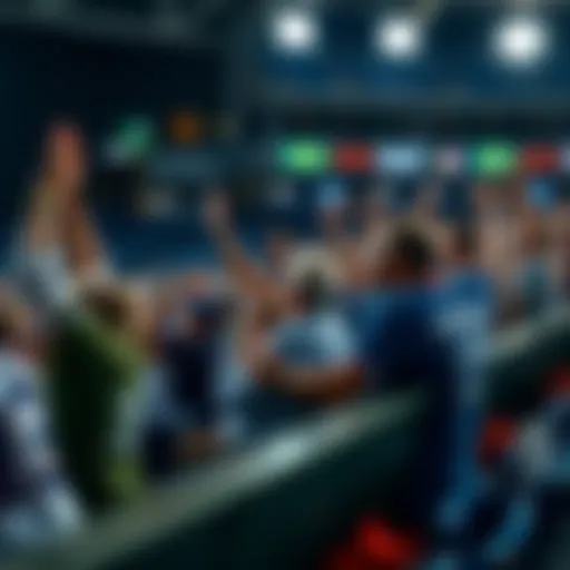 Excited fans in the stands celebrating during the last two innings of a baseball game