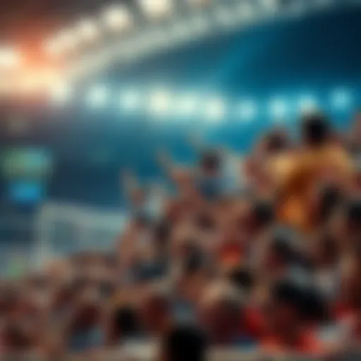 A lively crowd of sports fans showing support for their favorite players at a stadium