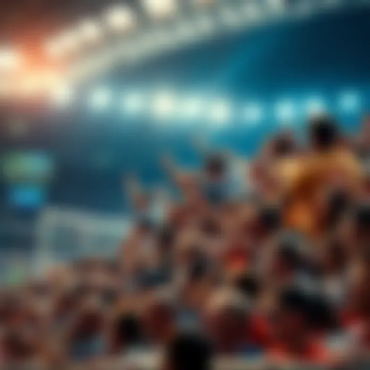 A lively crowd of sports fans showing support for their favorite players at a stadium