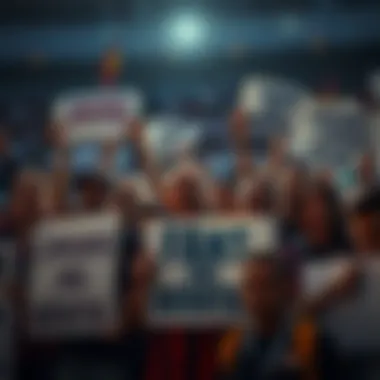 Group of frustrated sports fans holding signs demanding change
