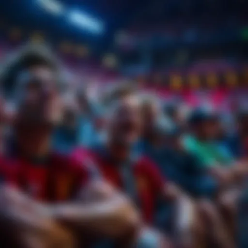 A group of frustrated sports fans anxiously waiting for the game results in a stadium, showing expressions of impatience and stress.