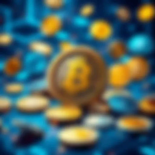 Various cryptocurrency symbols representing quick transactions, such as deposits and withdrawals, displayed on a digital background.
