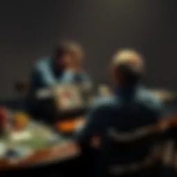 A father sits at a cluttered gaming table, looking distressed as he reflects on his gambling losses, with a family photo and empty chair nearby, symbolizing disappointment